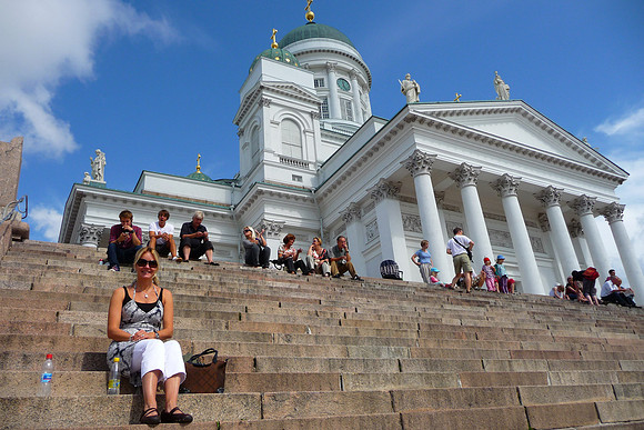 Hanna on the steps of Tumiokirkko