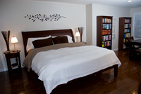 Master: Walnut hardwood floors with office nook, Walk-in his & her closets
