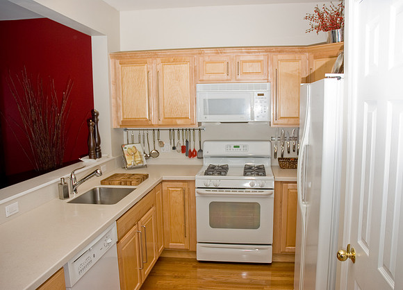 Kitchen: bright and open to Living & Dining