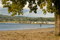 View of Half Moon Bay & private marina from Croton Point Park Beach