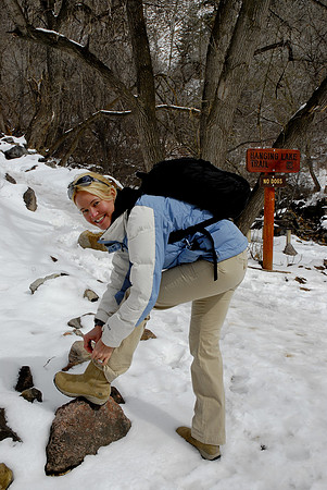 Hanna getting prepped for the hike to Hanging Lake